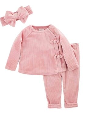 Mud Pie Pink Velour Baby Outfit Set